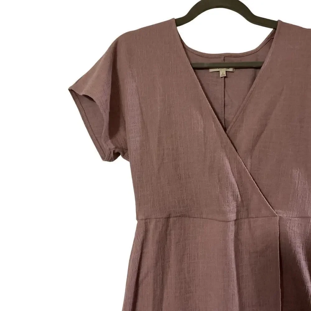 Madewell Mauve Textured Wrap Front Short Sleeve Dress Women’s Small Cotton Blend - Picture 5 of 11